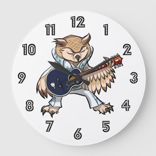 Rock en Roll Guitar Owl in Jumpsuit Cartoon Grote Klok (Voorkant)