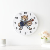 Rock en Roll Guitar Owl in Jumpsuit Cartoon Grote Klok (Huis)