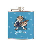 Rock en Roll Guitar Owl in Jumpsuit Cartoon Heupfles (Voorkant)