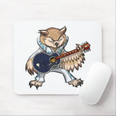 Rock en Roll Guitar Owl in Jumpsuit Cartoon Muismat (Met muis)