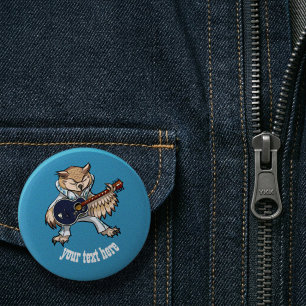 Rock en Roll Guitar Owl in Jumpsuit Cartoon Ronde Button 5,7 Cm