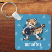 Rock en Roll Guitar Owl in Jumpsuit Cartoon Sleutelhanger (Voorkant)
