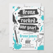 Rock en Roll Party Rocked One Year 1st Birthday Kaart (Voorkant)