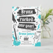 Rock en Roll Party Rocked One Year 1st Birthday Kaart (Staand voorkant)