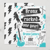 Rock en Roll Party Rocked One Year 1st Birthday Kaart (Voorkant / Achterkant)