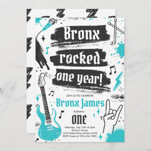 Rock en Roll Party Rocked One Year 1st Birthday Kaart