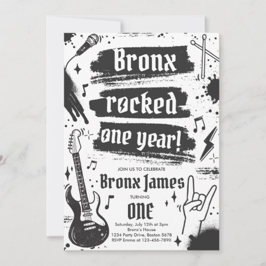 Rock en Roll Party Rocked One Year 1st Birthday Kaart (Voorkant)