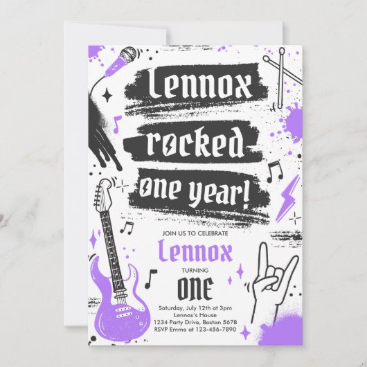 Rock en Roll Party Rocked One Year 1st Birthday Kaart (Voorkant)