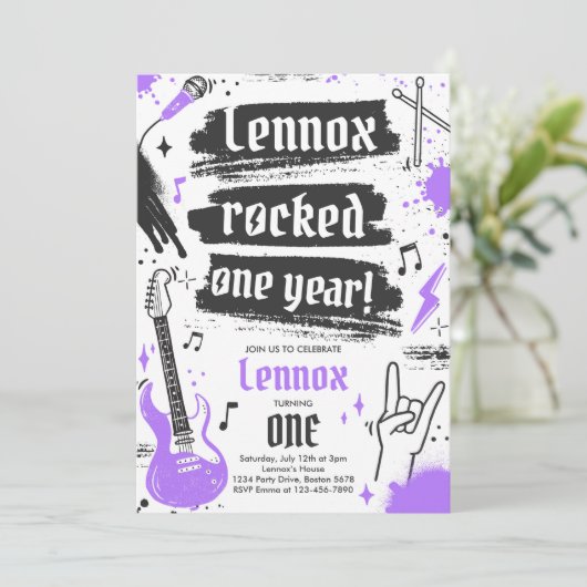 Rock en Roll Party Rocked One Year 1st Birthday Kaart (Staand voorkant)