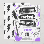 Rock en Roll Party Rocked One Year 1st Birthday Kaart (Voorkant / Achterkant)