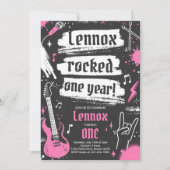 Rock en Roll Party Rocked One Year 1st Birthday Kaart (Voorkant)