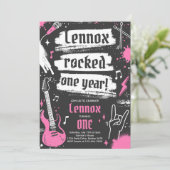 Rock en Roll Party Rocked One Year 1st Birthday Kaart (Staand voorkant)