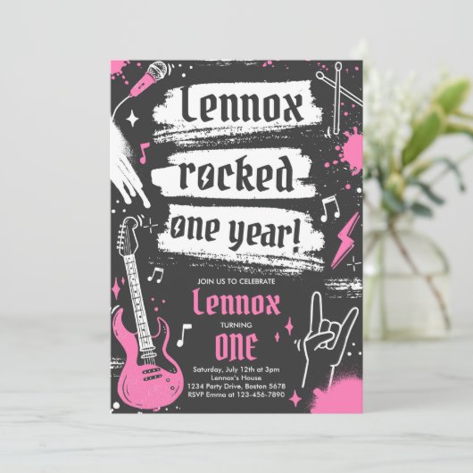 Rock en Roll Party Rocked One Year 1st Birthday Kaart (Staand voorkant)