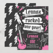 Rock en Roll Party Rocked One Year 1st Birthday Kaart (Voorkant / Achterkant)