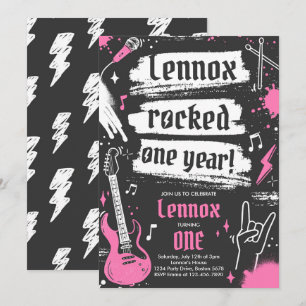 Rock en Roll Party Rocked One Year 1st Birthday Kaart