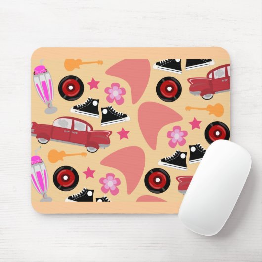 Rock- en Roll Pinky Fifties Flashback Pattern Muismat (Met muis)