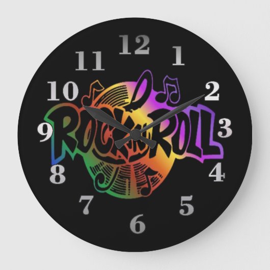 Rock en Roll Rainbow Music Theme Wall Clock Grote Klok (Voorkant)