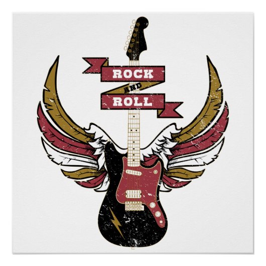 Rock en Roll - Retro Electric Guitar Perfect Poster (Voorkant)
