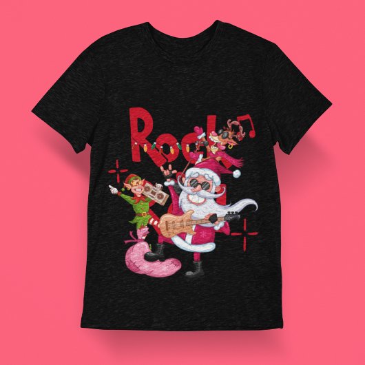 Rock en Roll Santa Claus | Zwarte kerstmis T-shirt