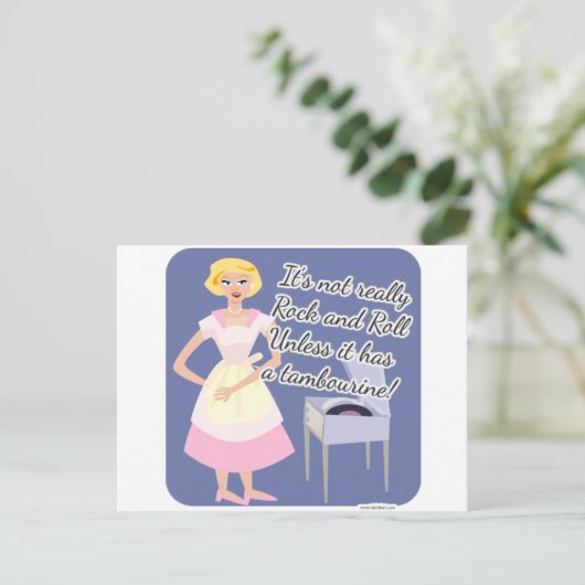 Rock en Roll Tambourine Fifties Houseechtgenote Briefkaart (Staand voorkant)
