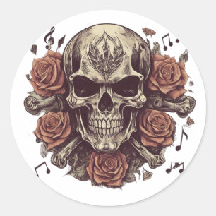 Rock en roll-thema tattoo met een schedel ronde sticker