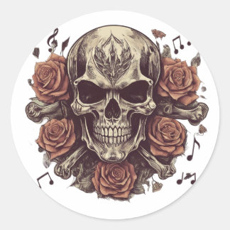 Rock en roll-thema tattoo met een schedel ronde sticker
