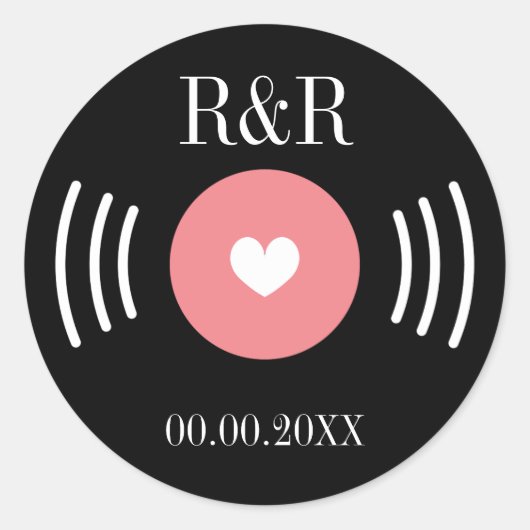 Rock en roll vinyl record bruiloft gunst sticker (Voorkant)