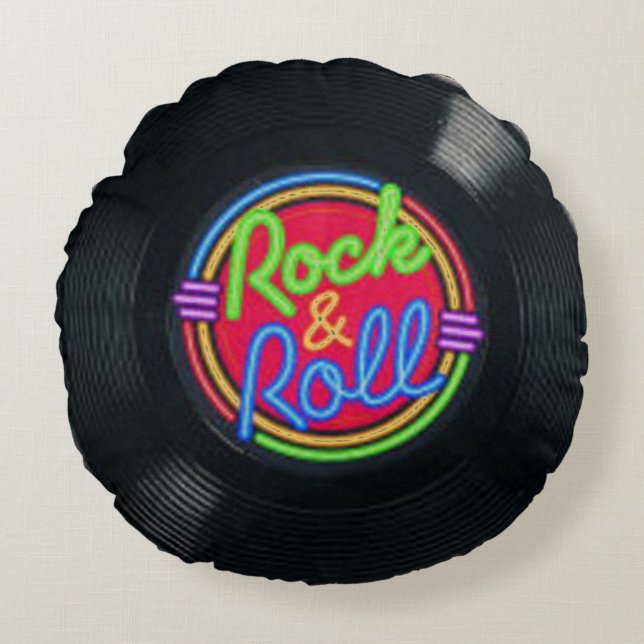 Rock en Roll  Vinyl Rond Kussen (Voorkant)