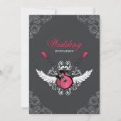 Rock- en Roll Wedding Fuchsia Grey-uitnodiging Kaart (Voorkant)