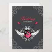 Rock- en Roll Wedding Fuchsia Grey-uitnodiging Kaart (Voorkant / Achterkant)