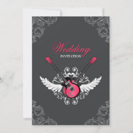 Rock- en Roll Wedding Fuchsia Grey-uitnodiging Kaart