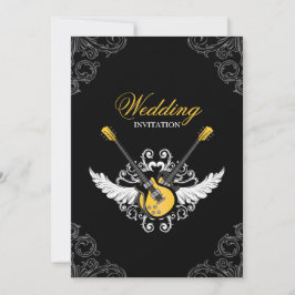 Rock- en Roll Wedding Yellow Black-uitnodiging Kaart