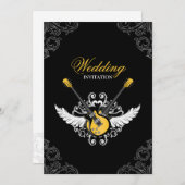 Rock- en Roll Wedding Yellow Black-uitnodiging Kaart (Voorkant / Achterkant)