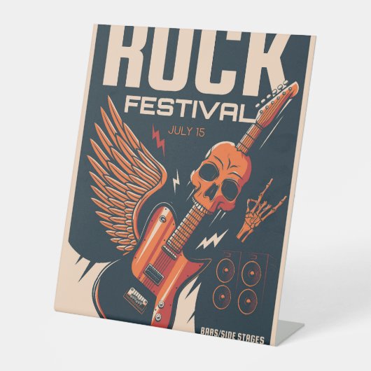 Rock festival reclamebord met voetstuk (Voorkant)