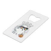 Rock Ghost Retro Halloween Pumpkin Funny Boo Creditkaart Flessenopener (Voorkant Gekanteld)