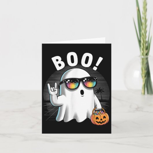 Rock Ghost Retro Halloween Pumpkin Funny Boo Kaart (Voorkant)