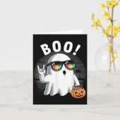 Rock Ghost Retro Halloween Pumpkin Funny Boo Kaart (Gele Bloem)