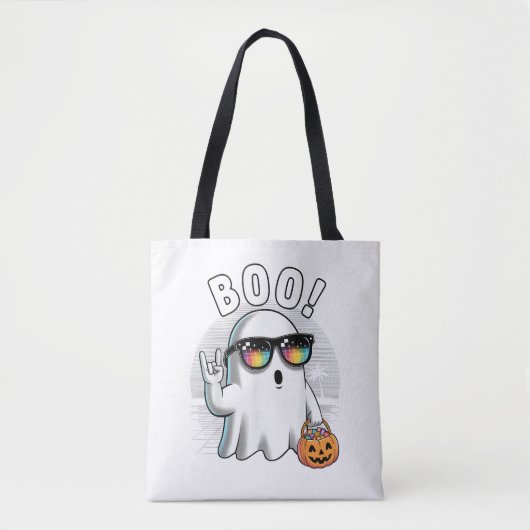 Rock Ghost Retro Halloween Pumpkin Funny Boo Tote Bag (Voorkant)