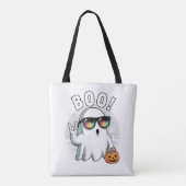 Rock Ghost Retro Halloween Pumpkin Funny Boo Tote Bag (Achterkant)