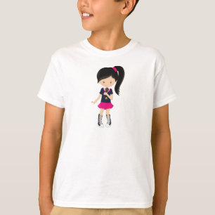 Rock Girl, Black Hair, Microphone, Band Singer T-shirt