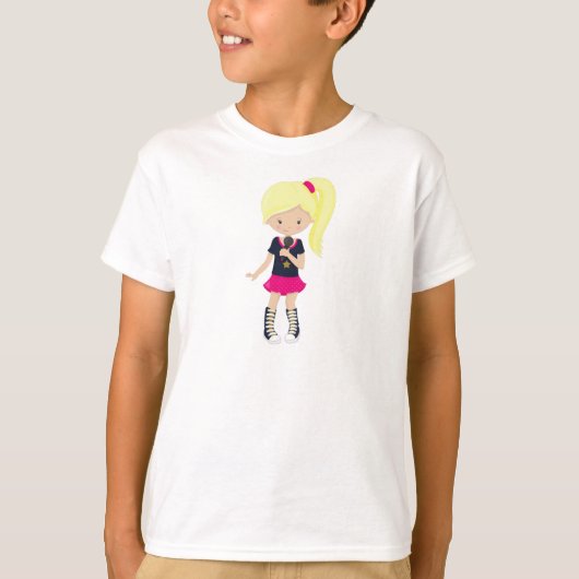 Rock Girl, Blonde Hair, microfoon, Band Singer T-shirt (Voorkant)