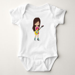 Rock Girl, Brown Hair, Guitar Player, Band, Music Romper