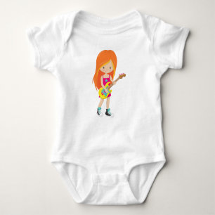 Rock Girl, Oranje Hair, Guitar Player, Band, Music Romper