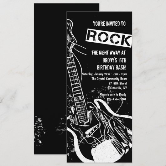 Rock gitaar Black uitnodiging (Voorkant / Achterkant)