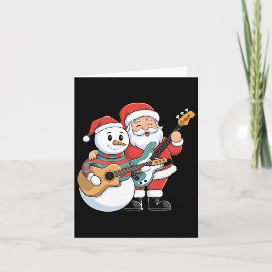 Rock gitaar Snowman en Santa Claus spelen gitaar Kaart (Voorkant)