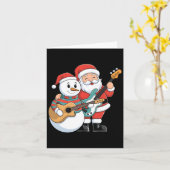 Rock gitaar Snowman en Santa Claus spelen gitaar Kaart (Gele Bloem)