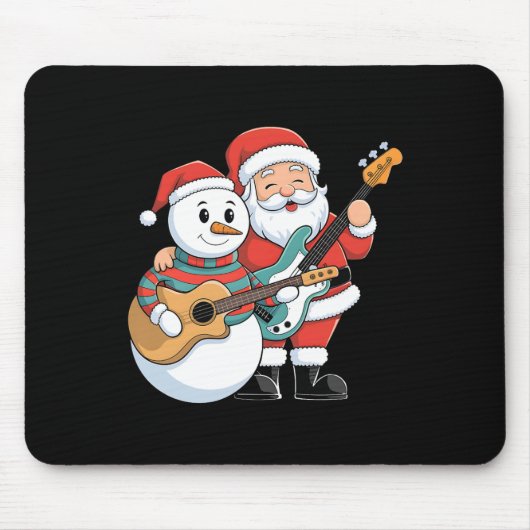 Rock gitaar Snowman en Santa Claus spelen gitaar Muismat (Voorkant)