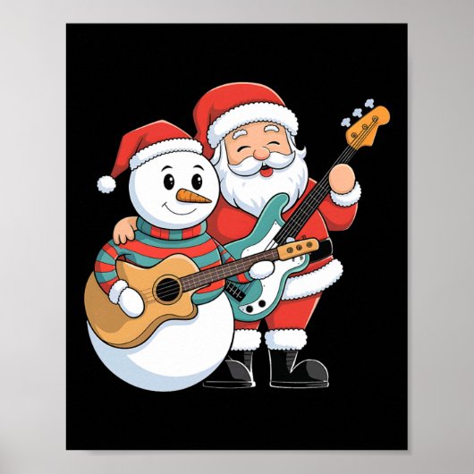 Rock gitaar Snowman en Santa Claus spelen gitaar Poster (Voorkant)