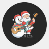 Rock gitaar Snowman en Santa Claus spelen gitaar Ronde Sticker (Voorkant)