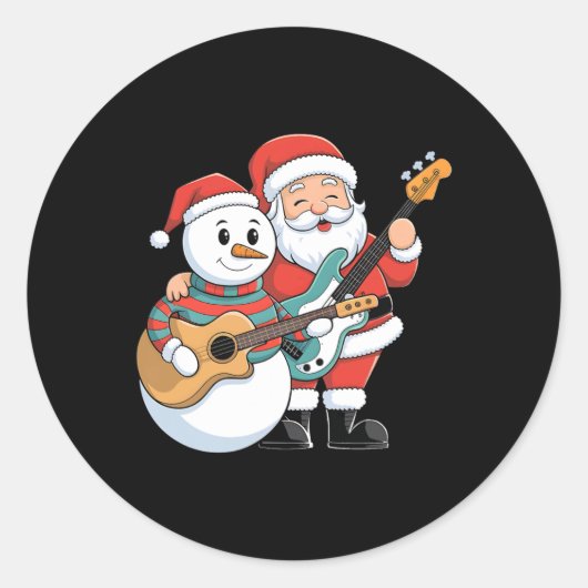 Rock gitaar Snowman en Santa Claus spelen gitaar Ronde Sticker (Voorkant)